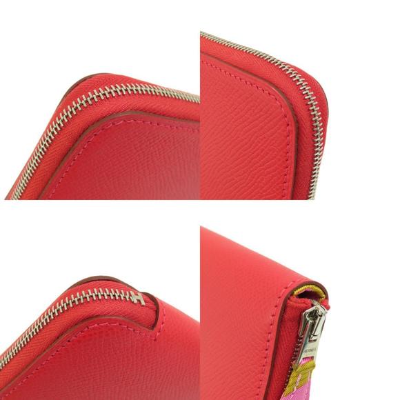 Hermes Azap Silk Red Silver Metal Fittings Long Wallet Coin Purse - Picture 9 of 9
